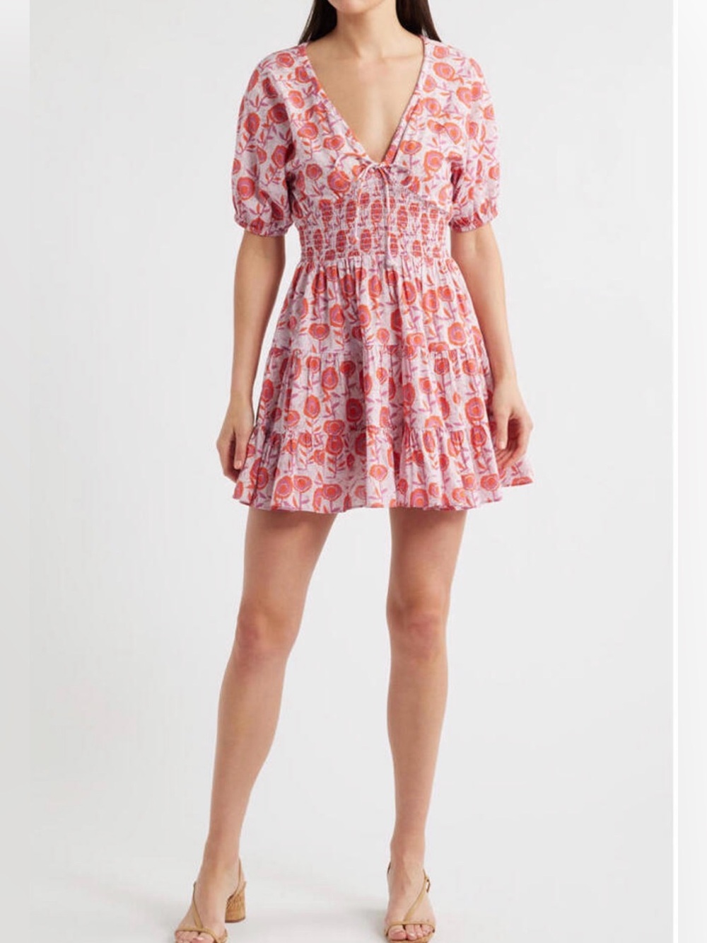 Saylor Pink Floral Smocked Mini Dress